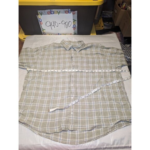 Peter Millar Shirt Mens 2XL green Plaid Linen Long Sleeve Button Up Collared - Picture 10 of 15